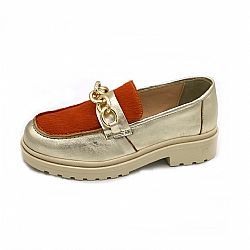 LUXURY LOAFERS GOLD/ORANGE PONY